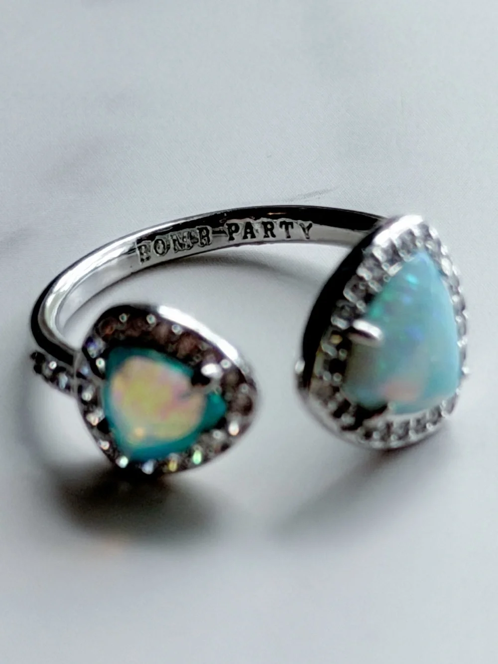 Bomb Party Call It Fate Darling Blue Fire Opal Halo Statement Ring Size 8